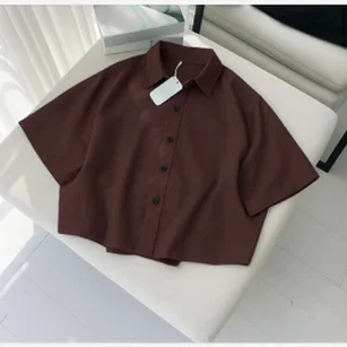 شومیز باکسی لینن زنانه قهوه ای